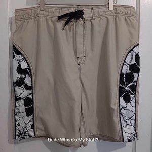 GOTCHA TAN BLACK & WHITE SWIM TRUNKS - MEN'S SIZE LARGE - SEE MEASUREMENTS